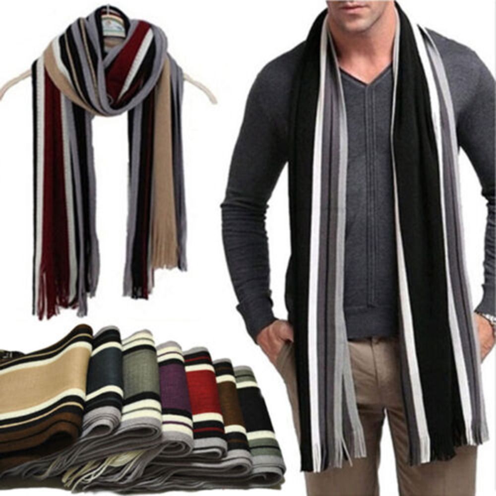Bufanda de cachemira a rayas p - Wool Scarf Men reseña y precio