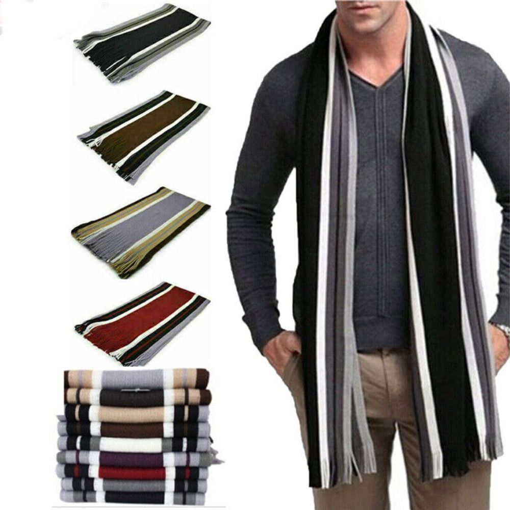 Bufanda de cachemira a rayas p - Wool Scarf Men reseña y precio